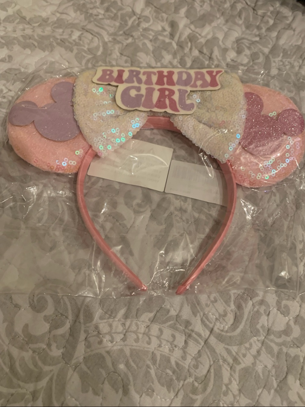 Birthday Girl Pink Sequin Minnie Ear Headband
